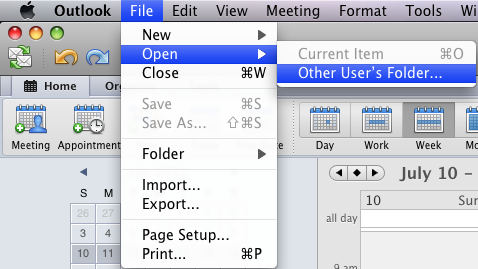 open shared calendar in outlook for mac